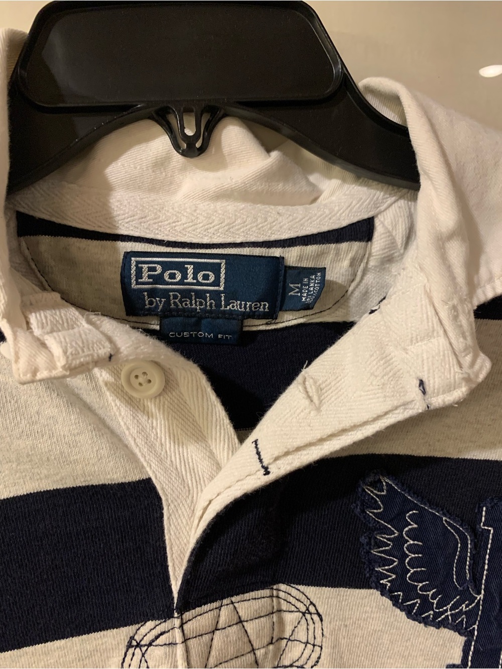 Ralph Lauren Navy & White Striped Rugby Shirt with Embroidered P Patch - Picture 3 of 11